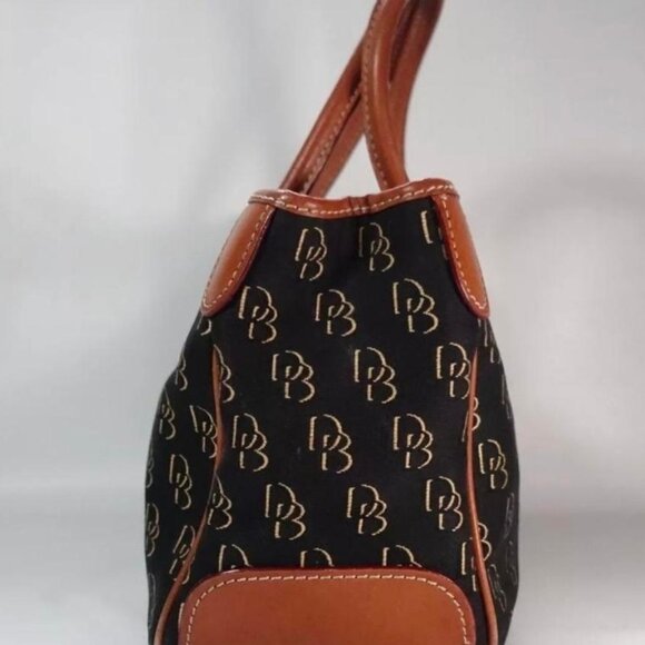 Dooney & Bourke PRE-LOVED Signature Logo DB Black Canvas & Brown Leather Purse - Picture 9 of 14